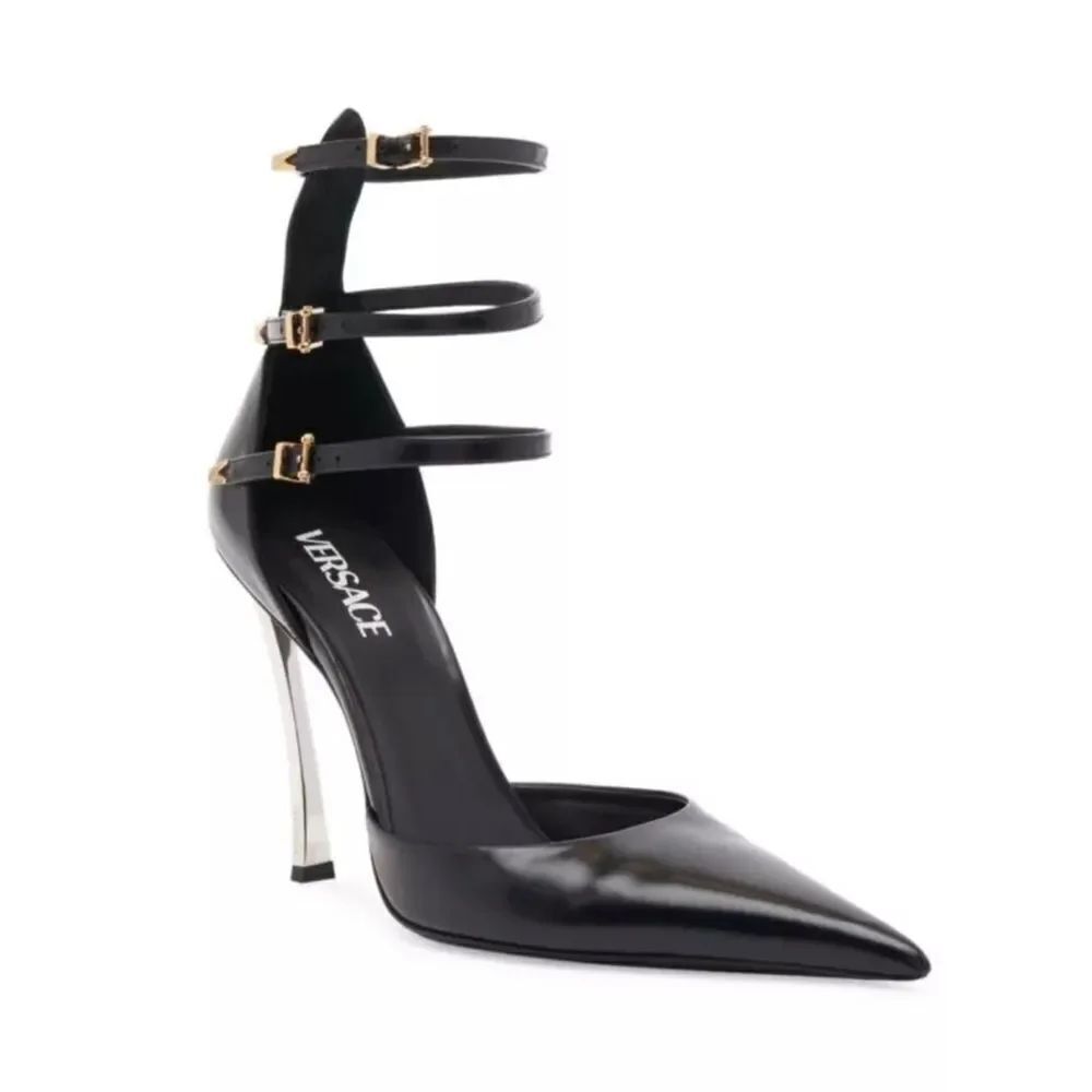 Versace Pin Point Leather Ankle Strap Pumps